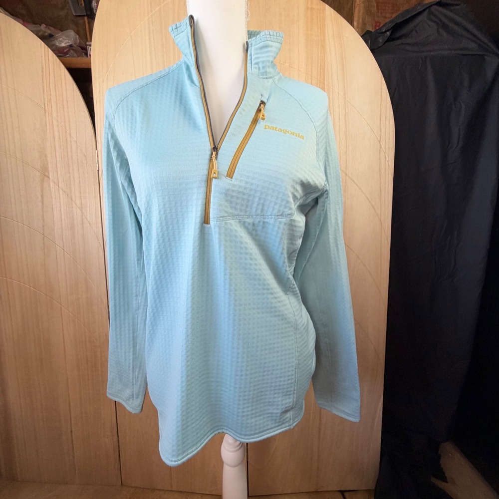 Patagonia R1 Pullover Size M Blue Polartec Grid Fleece Quarter Zip Midlayer